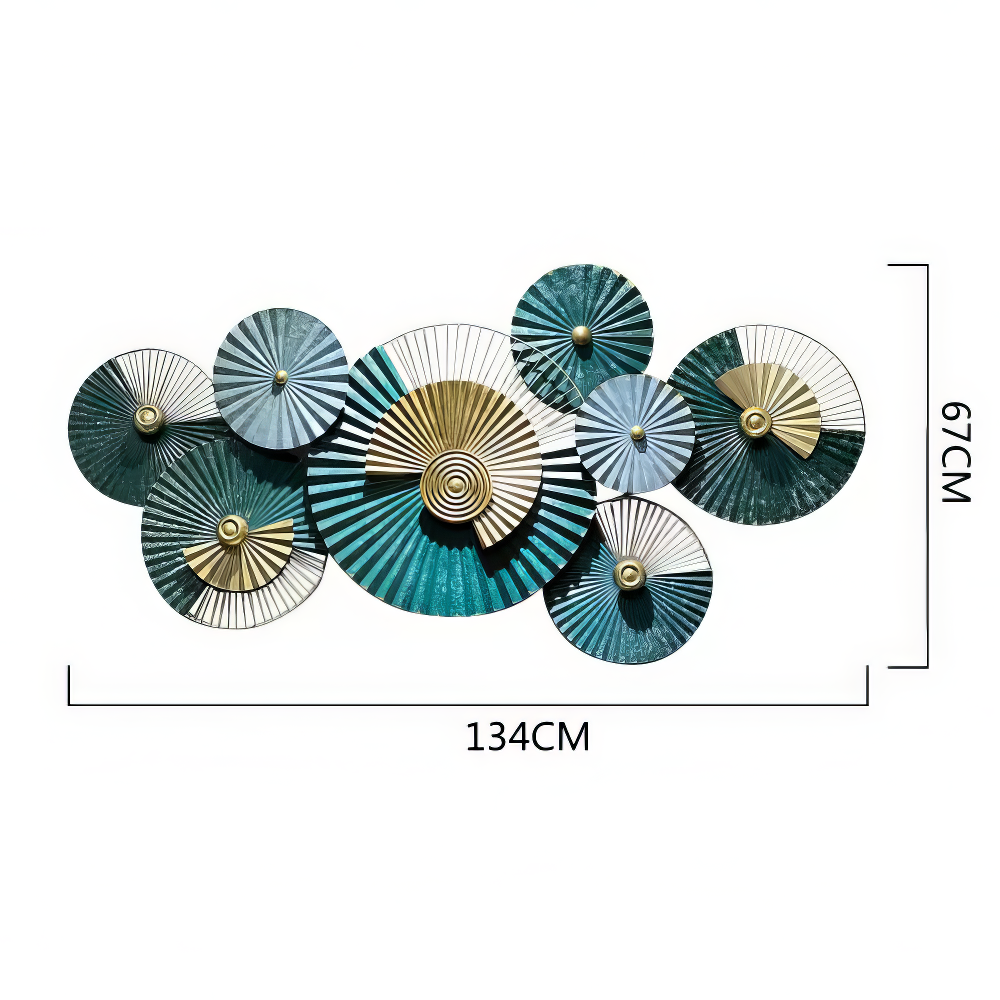 Decoratiune Metalica de Perete LuxCanva® EmeraldVanity A2018, din Metal, Orizontala, Verde, Auriu, Dimensiune Mare 134 x 67 cm