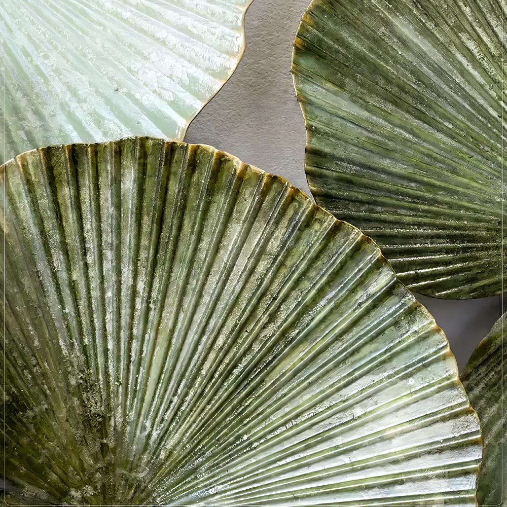 Decoratiune Metalica de Perete LuxCanva® Green Serenity A2508, din Metal, Orizontala, Verde Salvie, Auriu, Dimensiune Mare 165 x 77 cm