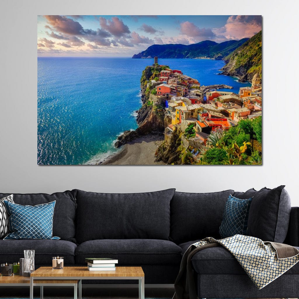 Tablou Canvas Premium, LuxCanva® O1006, Paradis pe Riviera Italiana, Cinque, Terre, Mediterana, Mare, Stanca, Oras, Refugiu, Italia, Poveste, Vacanta, Liniste, Coasta, Case, Birou, Living, Dormitor