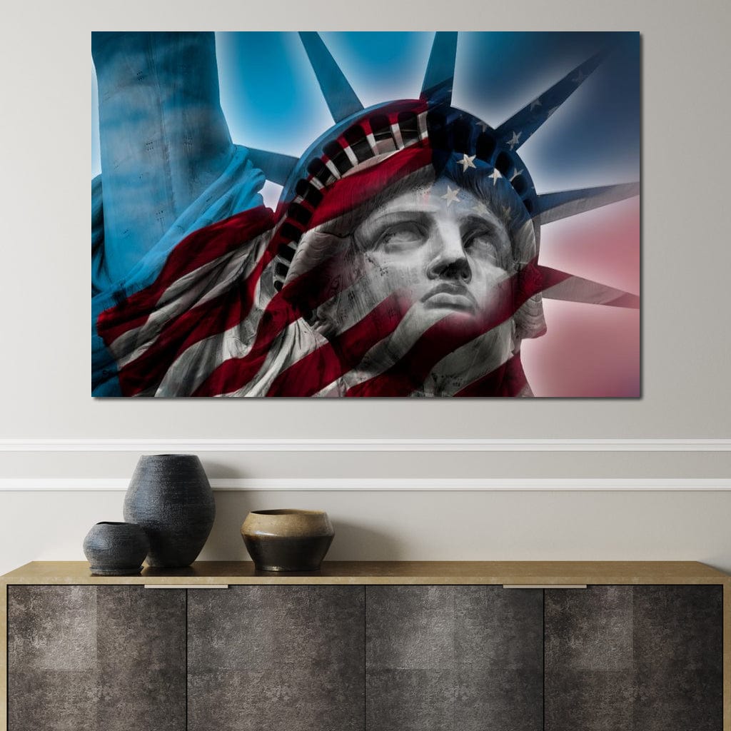 Tablou Canvas Premium, LuxCanva® O1047, Eterna Gardiana, Libertate, America, Spirit, Natiune, Steag, Vis, Patriotism, Simbol, Statuie, Identitate, Independenta, Democratic, Birou, Living, Dormitor