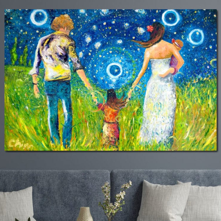 Tablou Canvas Premium, LuxCanva® K1020, Familia Impreuna, Mama, Tata, Copil, Cer, Pasi, Plimbare, Timp, Infinit, Iubire, Vesnicie, Inimi, Calatorie, Armonie, Emotie, Iubitor, Camera Copii