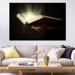 Tablou Canvas Premium LuxCanva® H1009, Biblia si Lumina Sfanta , Biblie, Lumina, Cruce, Adevar, Sacru, Salvare, Suflet, Divin, Living, Dormitor