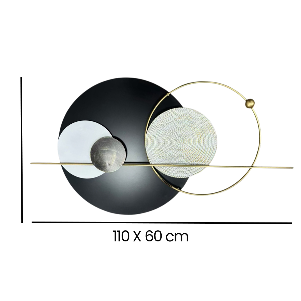 Decoratiune Metalica de Perete LuxCanva® Element Lines A2261, din Metal, Negru, Gold, Alb, Gri, Auriu, Dimensiune Mare 110 x 60 cm