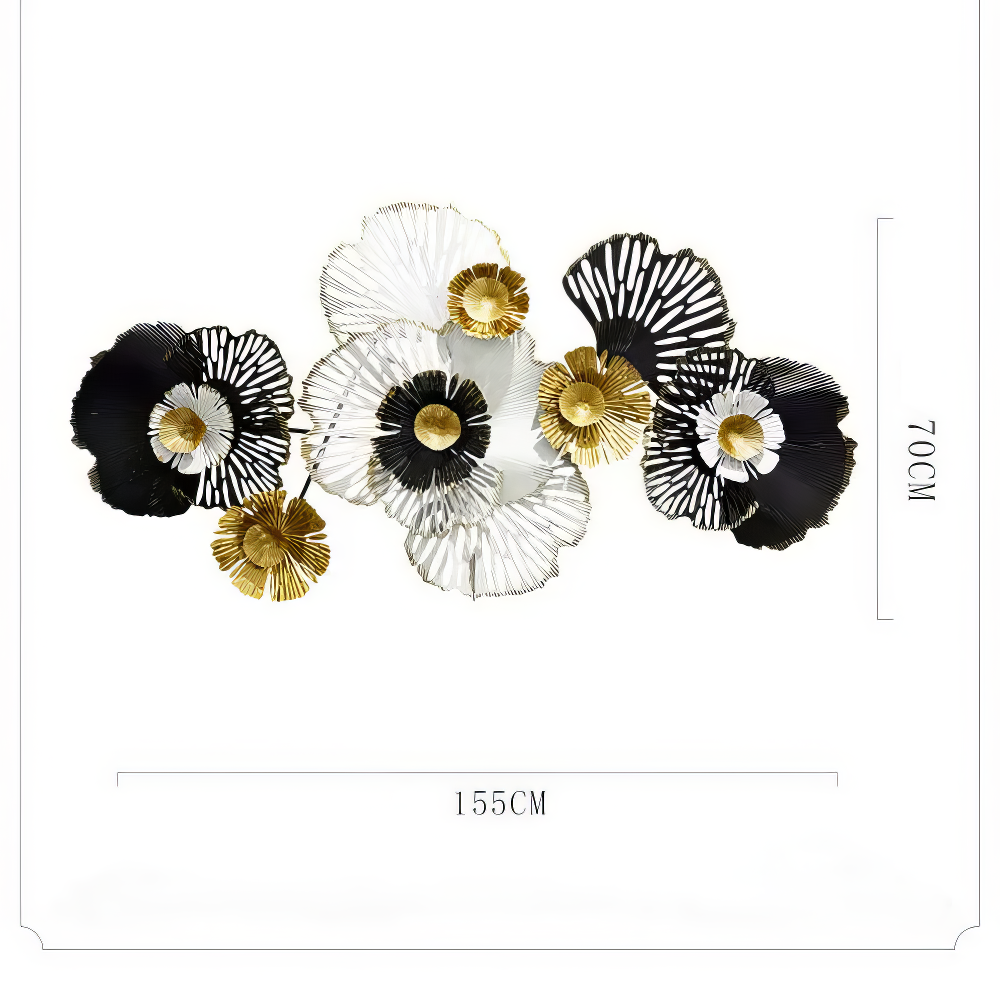 Decoratiune Metalica de Perete LuxCanva® RoyalSimplicity A0963, din Metal, Orizontala, Negru, Auriu, Alb, Dimensiune Mare 155 x 70 cm