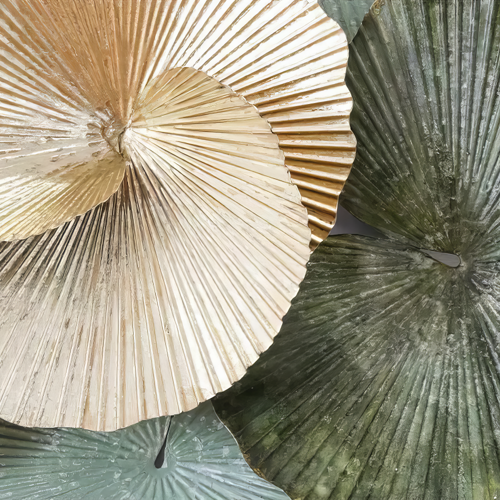 Decoratiune Metalica de Perete LuxCanva® Green Serenity A2508, din Metal, Orizontala, Verde Salvie, Auriu, Dimensiune Mare 165 x 77 cm