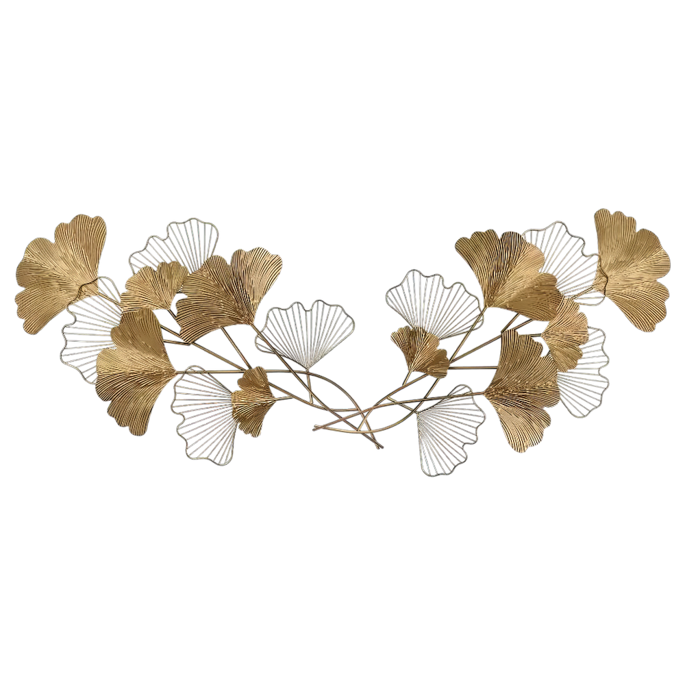 Decoratiune Metalica de Perete LuxCanva® Twin Glow A2024, din Metal, Orizontal, Gold, Dimensiune Mare 200 x 80 cm