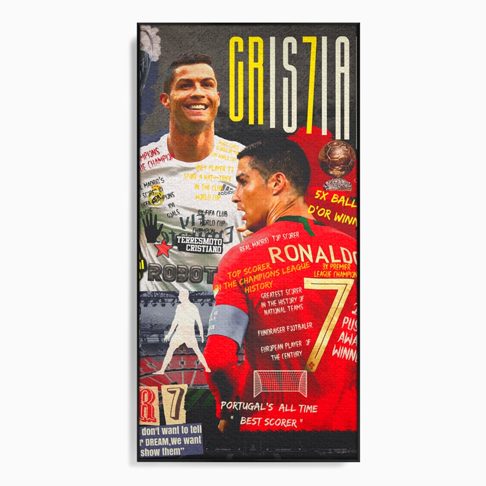 Tablou canvas cu tablou canvas cu cristiano ronaldo, in rama de aluminiu negru