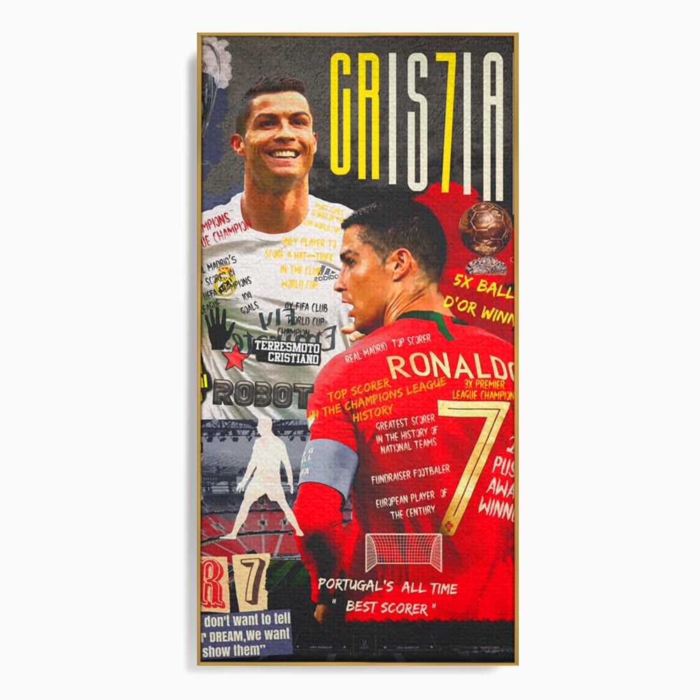 Tablou canvas cu tablou canvas cu cristiano ronaldo, in rama de aluminiu auriu
