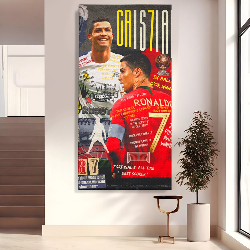 Tablou canvas cu tablou canvas cu cristiano ronaldo, fara rama, pe sasiu de lemn
