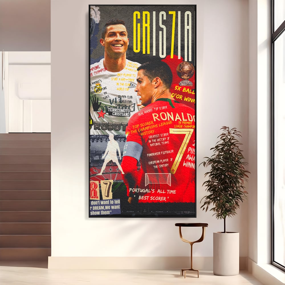 Tablou canvas cu tablou canvas cu cristiano ronaldo, in rama de aluminiu negru