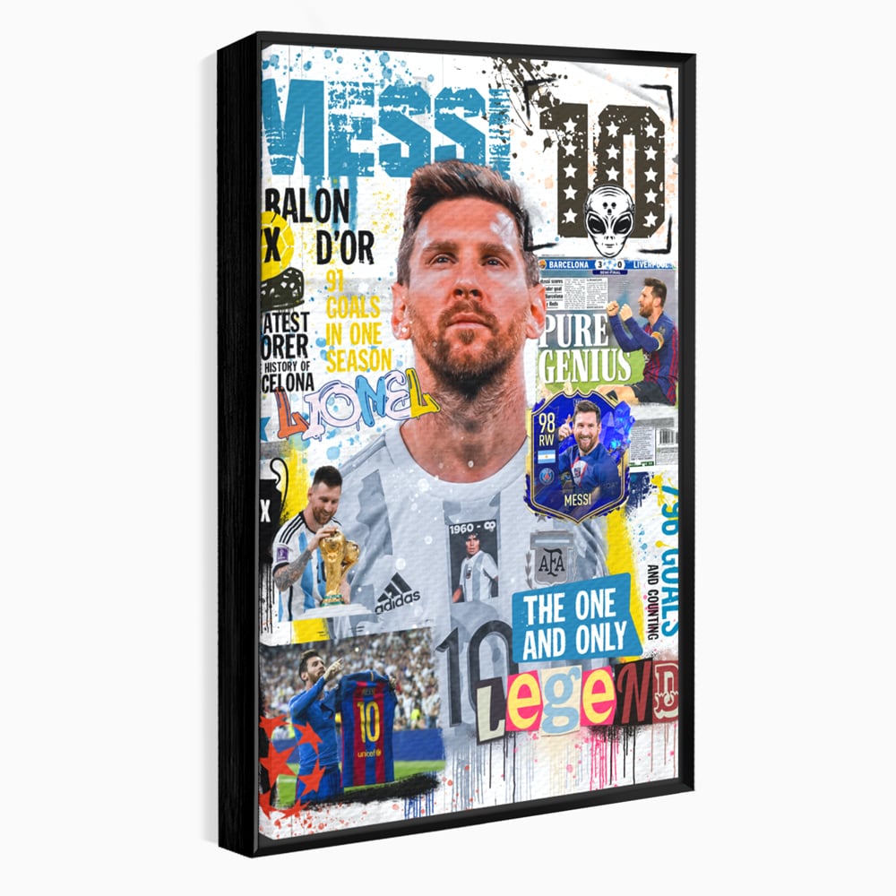 Tablou canvas cu tablou canvas cu lionel messi, in rama de aluminiu negru