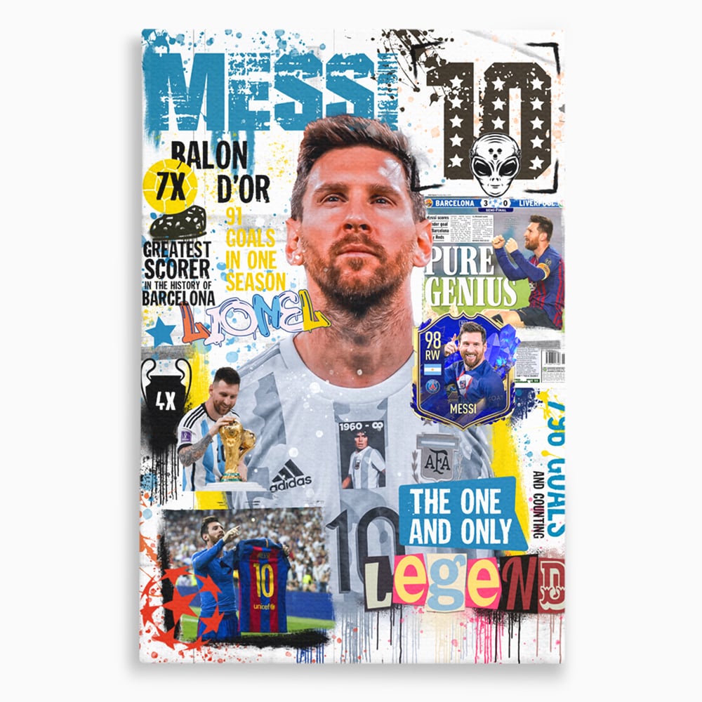 Tablou canvas cu tablou canvas cu lionel messi, fara rama, pe sasiu de lemn