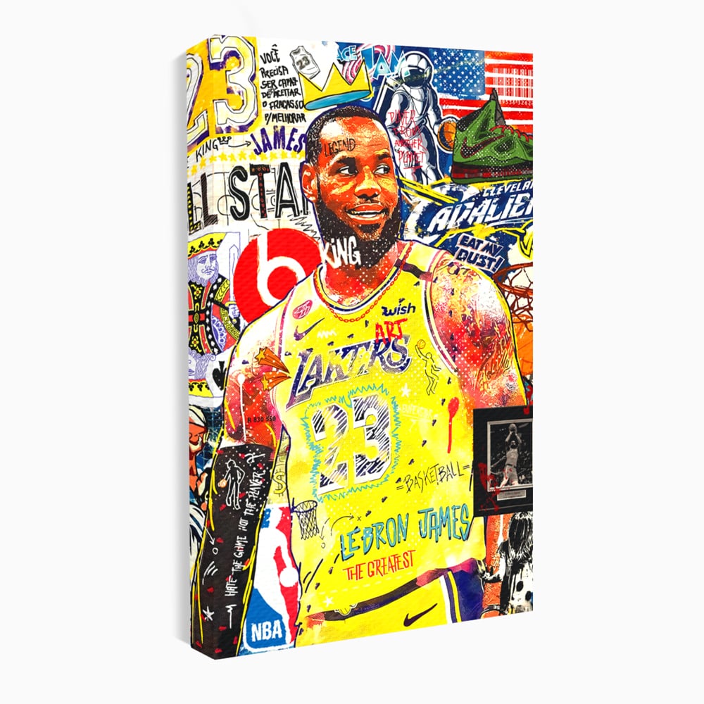 Tablou canvas cu tablou canvas cu portretul lui lebron james, fara rama, pe sasiu de lemn