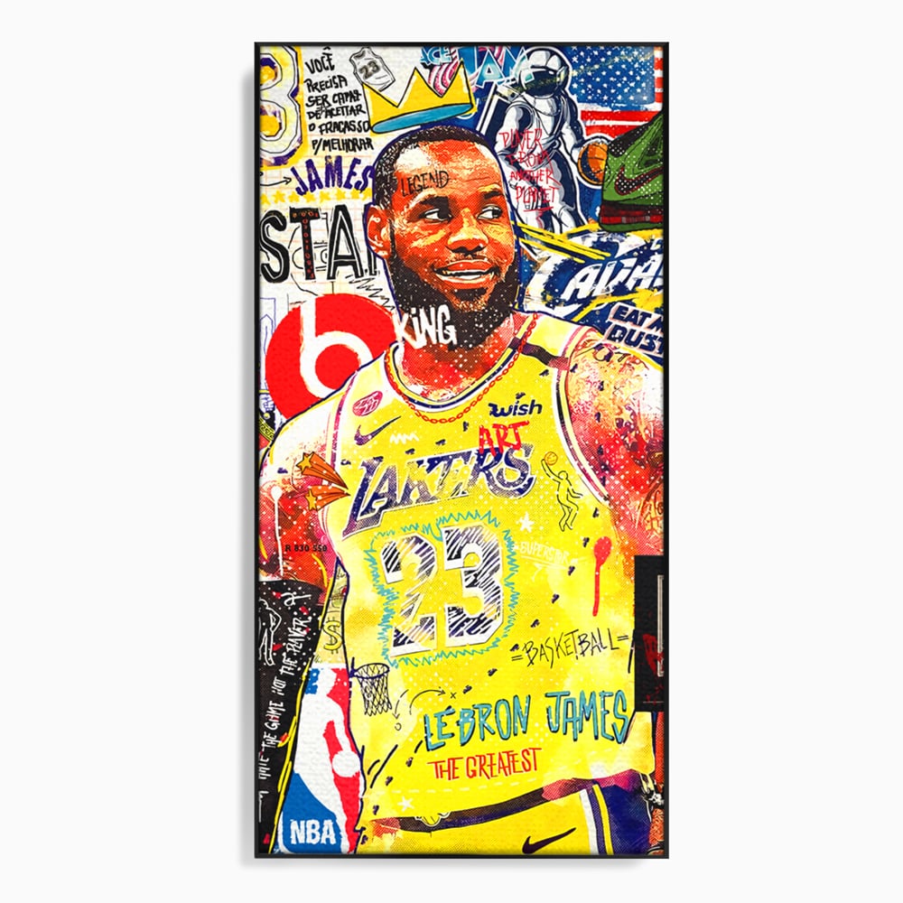Tablou canvas cu tablou canvas cu portretul lui lebron james, in rama de aluminiu negru