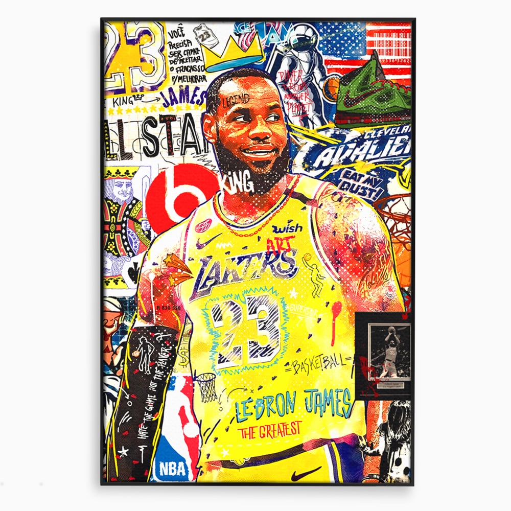 Tablou canvas cu tablou canvas cu portretul lui lebron james, in rama de aluminiu negru