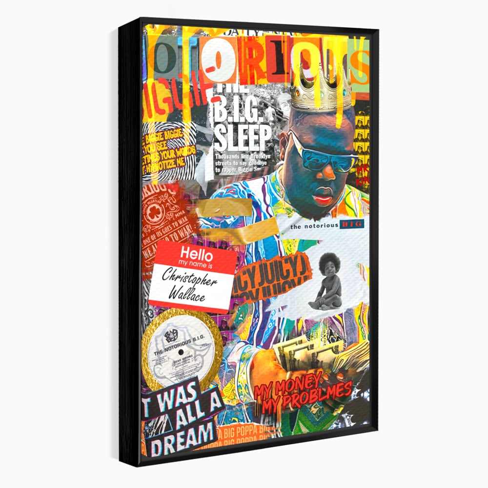 Tablou canvas cu tablou portret rapper the notorious b.i.g, in rama de aluminiu negru
