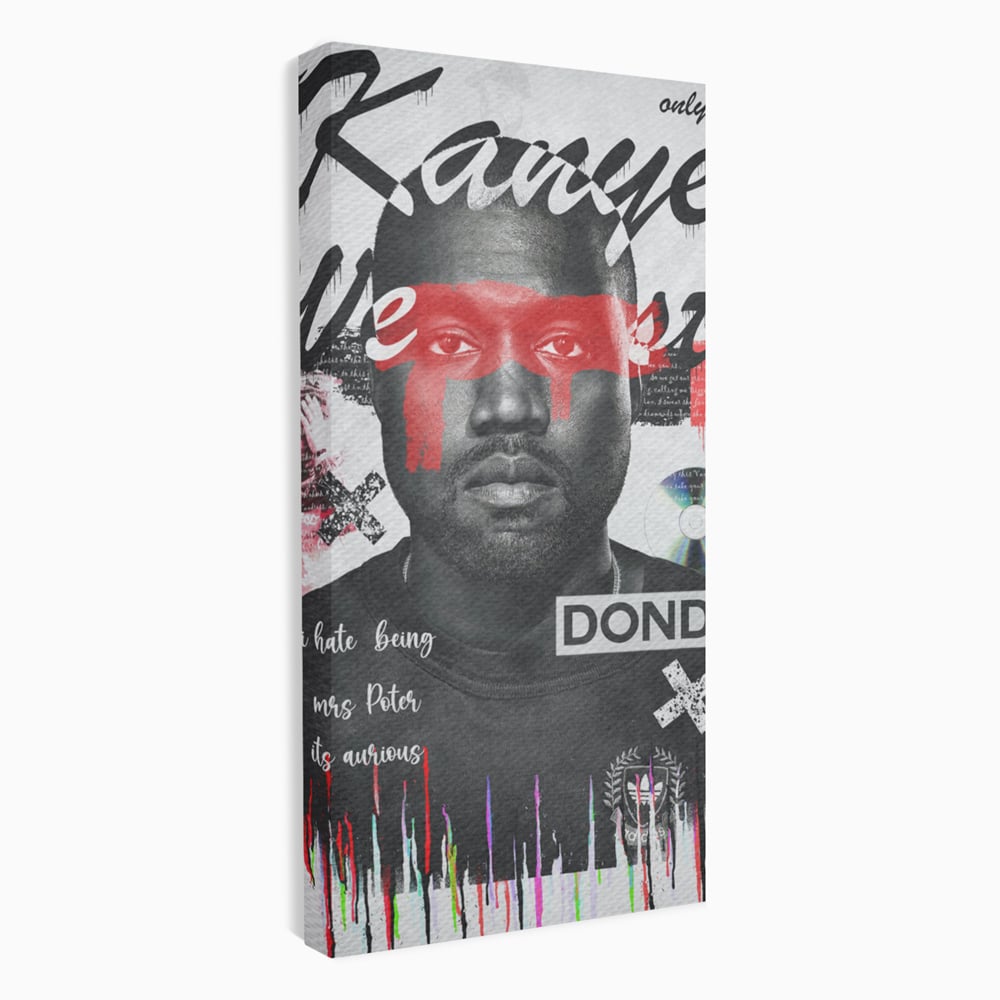 Tablou canvas cu tablou canvas cu portretul stilizat al lui kanye west, fara rama, pe sasiu de lemn