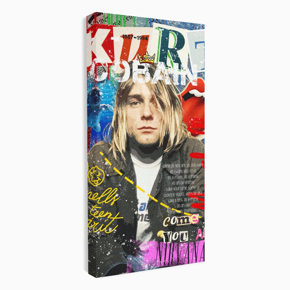 Tablou canvas cu tablou canvas cu portretul lui kurt cobain, fara rama, pe sasiu de lemn