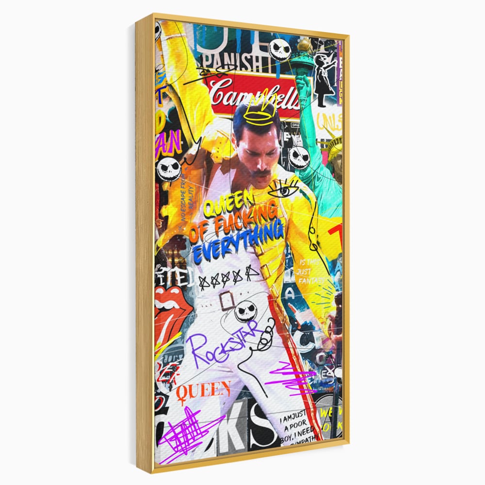 Tablou canvas cu tablou canvas cu freddie mercury stil grafitti, in rama de aluminiu auriu