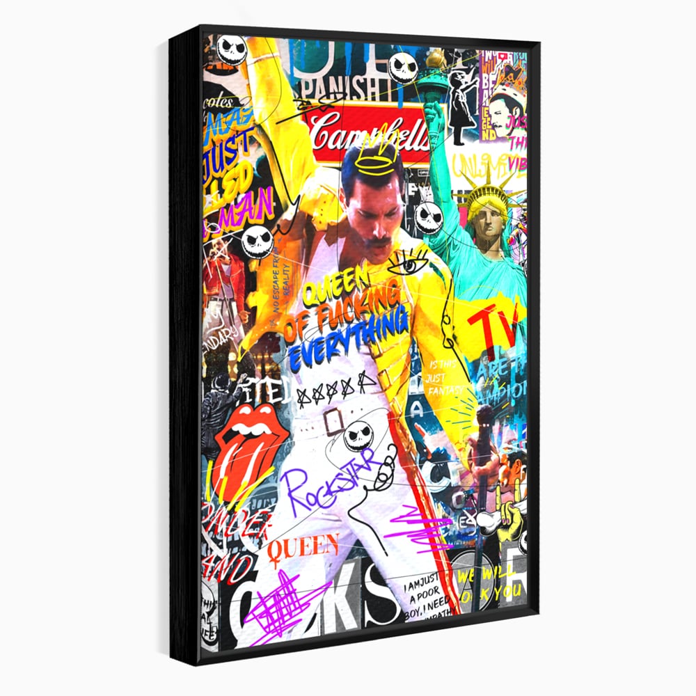 Tablou canvas cu tablou canvas cu freddie mercury stil grafitti, in rama de aluminiu negru