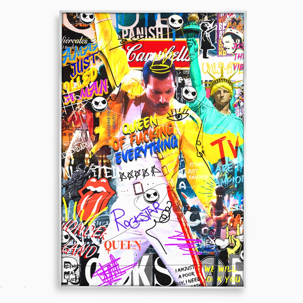 Tablou canvas cu tablou canvas cu freddie mercury stil grafitti, in rama de aluminiu argintiu