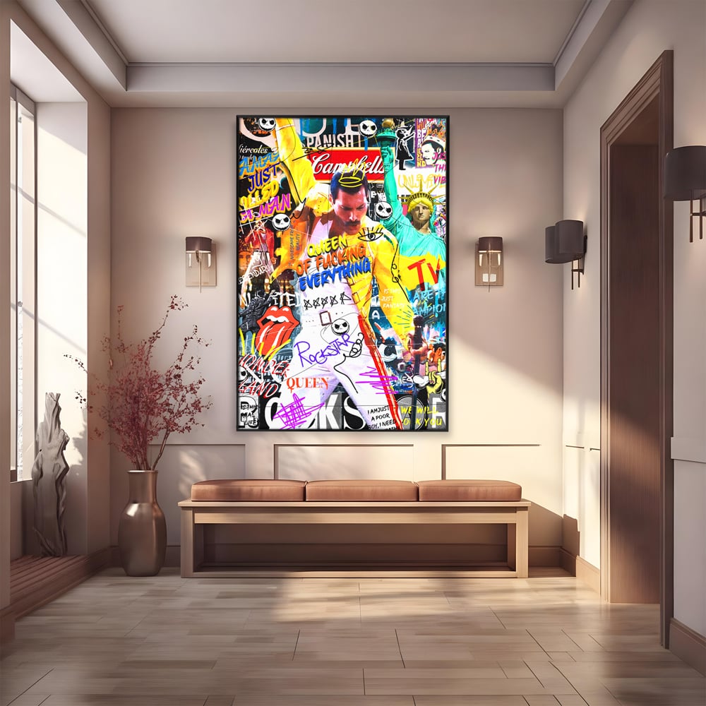 Tablou canvas cu tablou canvas cu freddie mercury stil grafitti, in rama de aluminiu negru