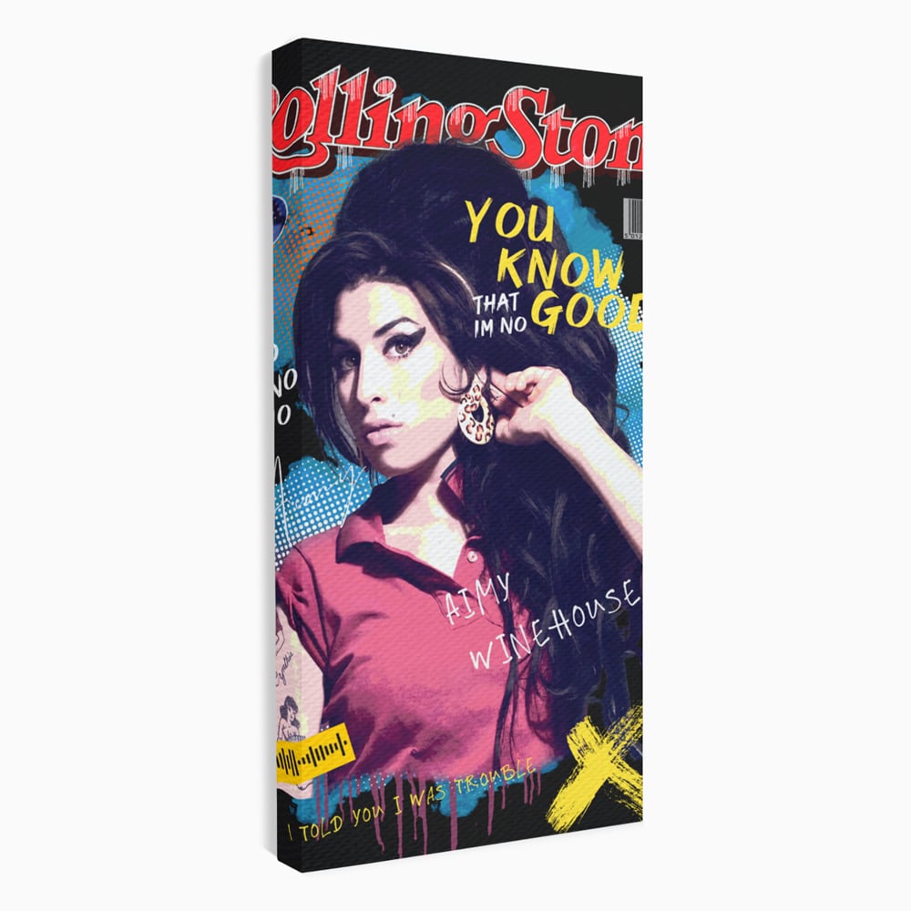 Tablou canvas cu tablou canvas cu amy winehouse pe coperta rolling stone, fara rama, pe sasiu de lemn