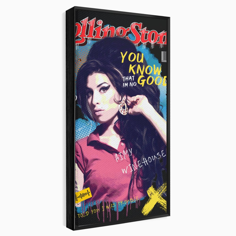Tablou canvas cu tablou canvas cu amy winehouse pe coperta rolling stone, in rama de aluminiu negru