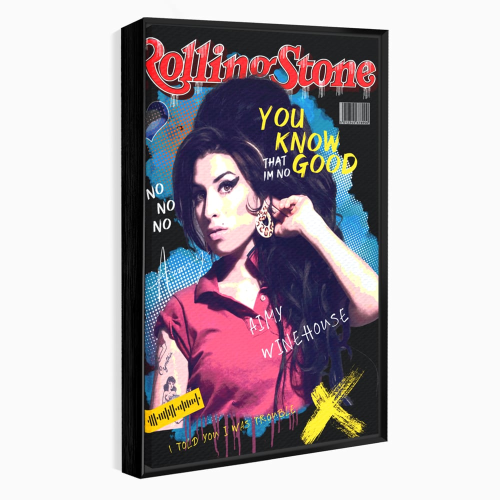 Tablou canvas cu tablou canvas cu amy winehouse pe coperta rolling stone, in rama de aluminiu negru