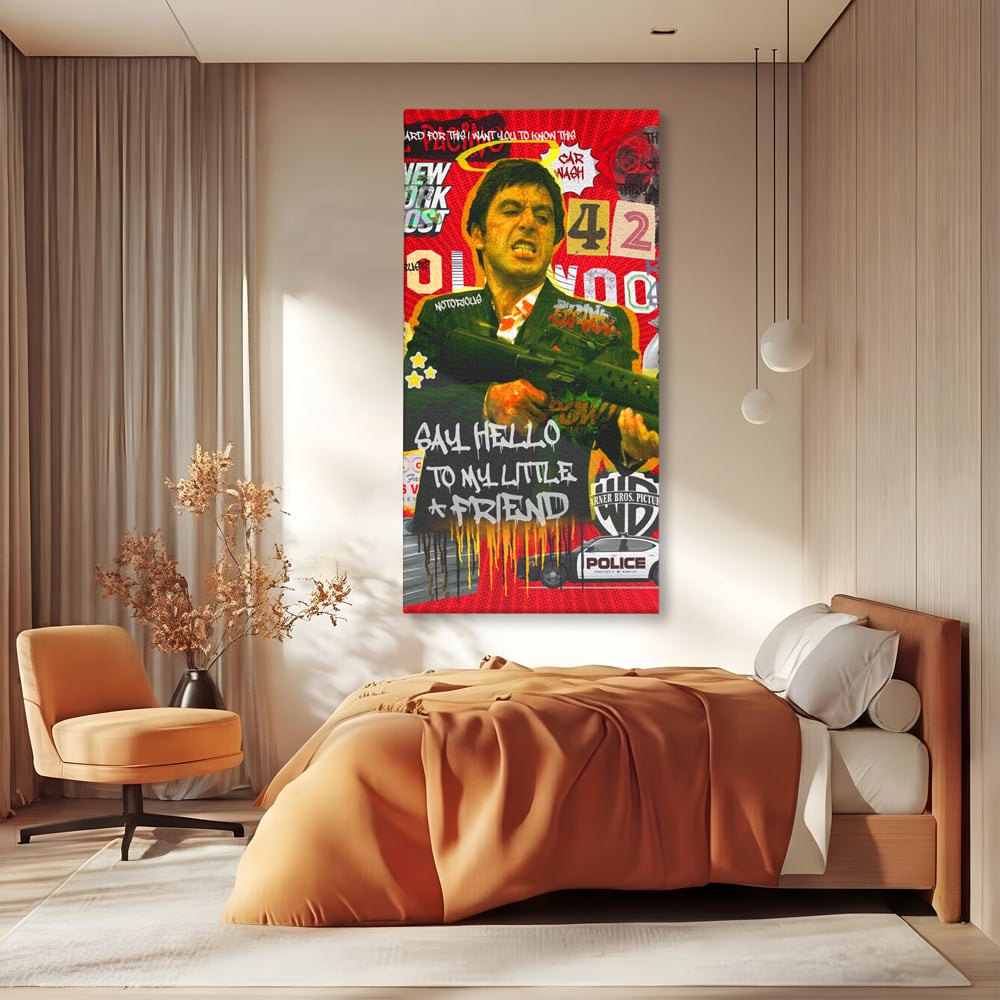 Tablou canvas cu tablou canvas cu portretul lui alfredo pacino, fara rama, pe sasiu de lemn, pe perete intr-un dormitor