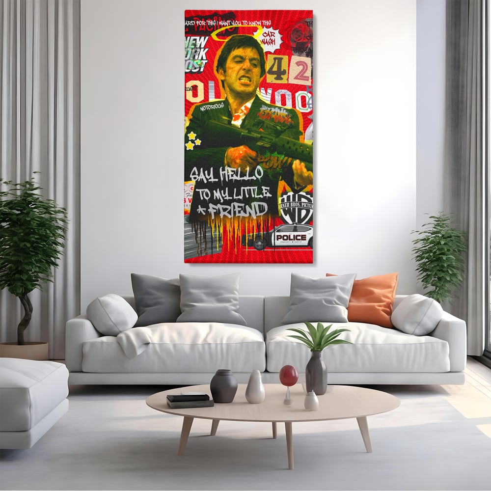 Tablou canvas cu tablou canvas cu portretul lui alfredo pacino, fara rama, pe sasiu de lemn, pe perete intr-un living