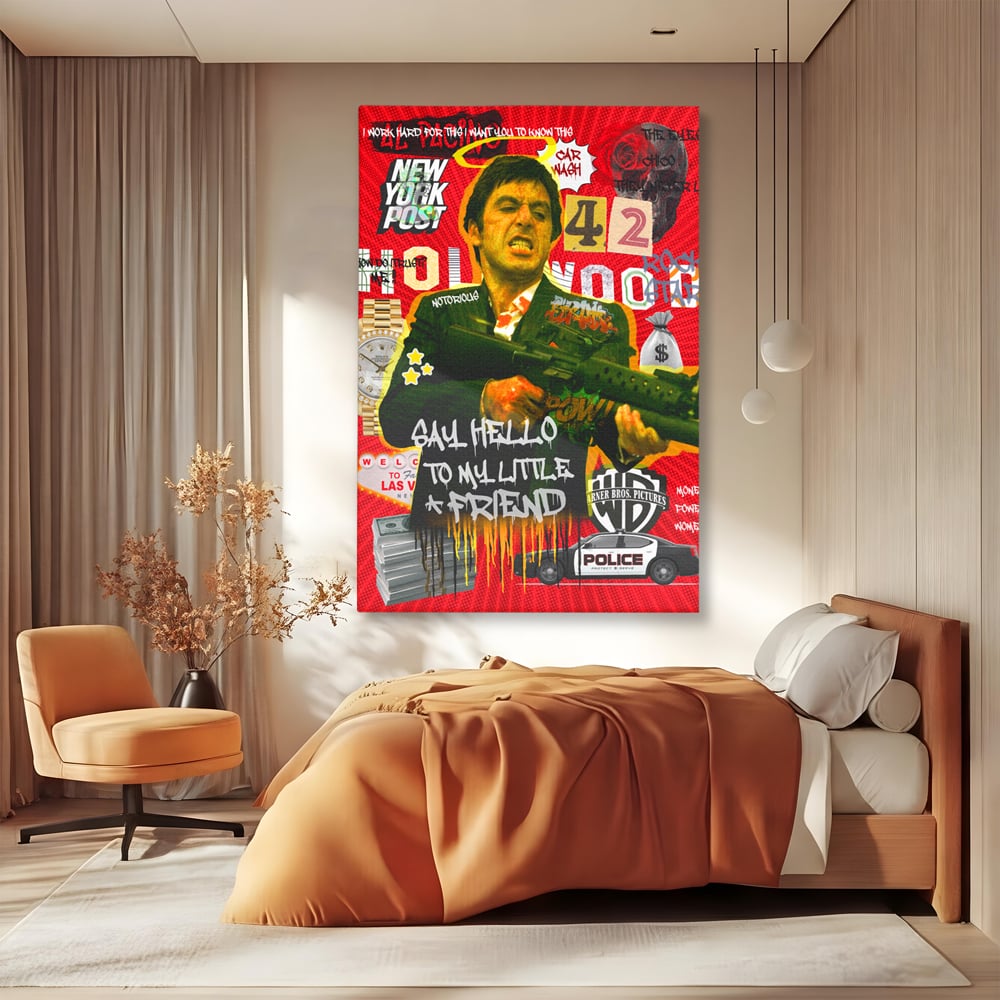 Tablou canvas cu tablou canvas cu portretul lui alfredo pacino, fara rama, pe sasiu de lemn, pe perete intr-un dormitor