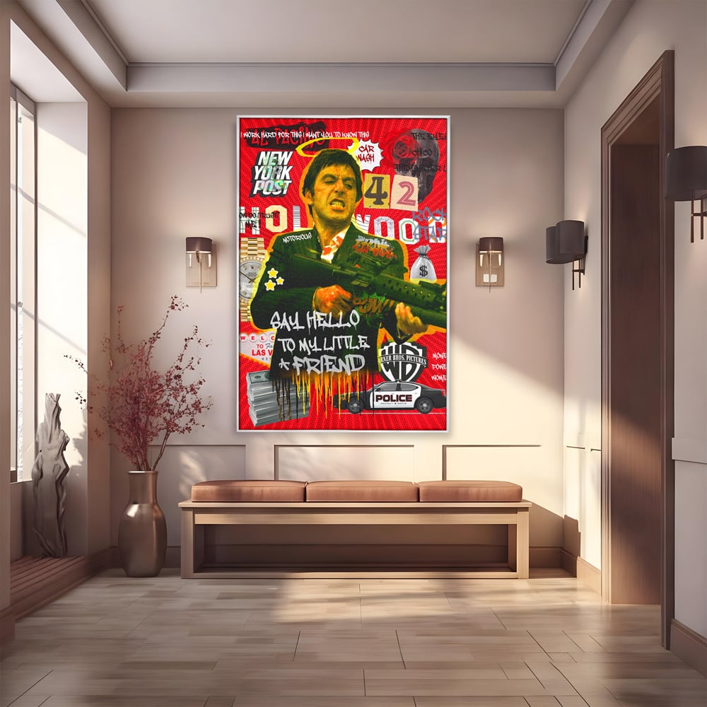Tablou canvas cu tablou canvas cu portretul lui alfredo pacino, in rama de aluminiu argintiu