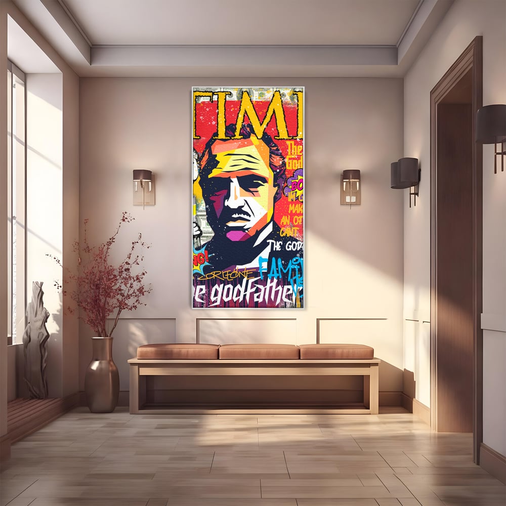 Tablou canvas cu tablou canvas portret mafiot stil pop art, in rama de aluminiu argintiu
