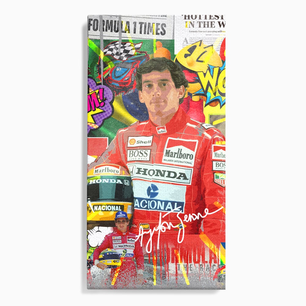 Tablou canvas cu tablou canvas cu pilotul ayrton senna, fara rama, pe sasiu de lemn