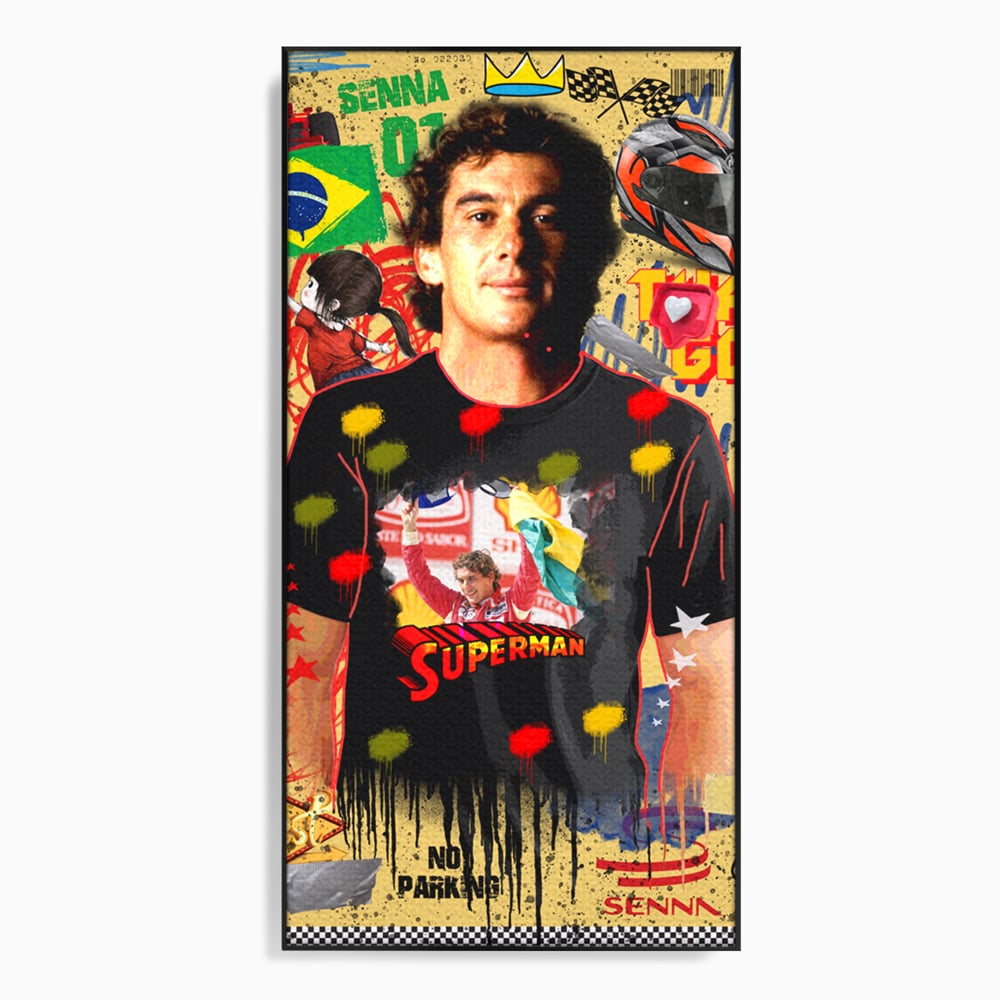 Tablou canvas cu tablou canvas cu ayrton senna, in rama de aluminiu negru