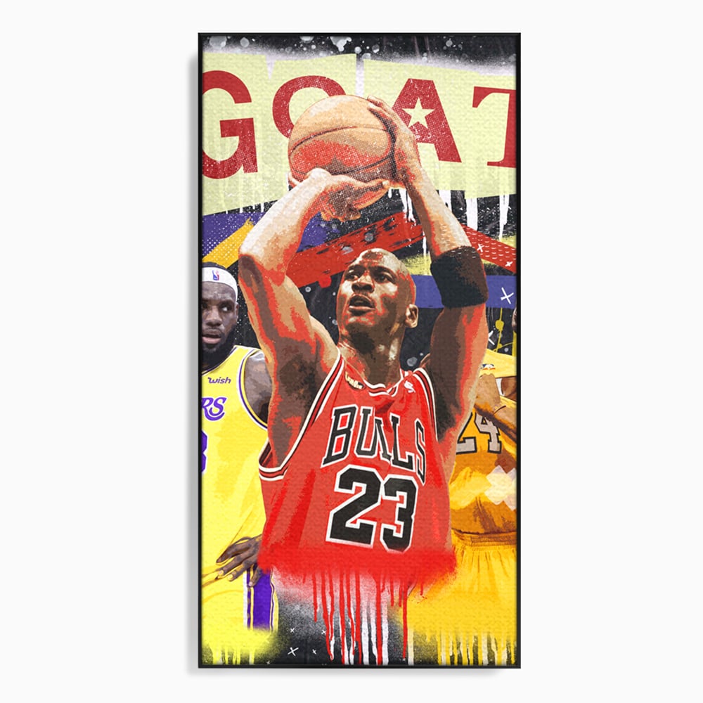 Tablou canvas cu tablou canvas cu michael jordan in actiune, in rama de aluminiu negru