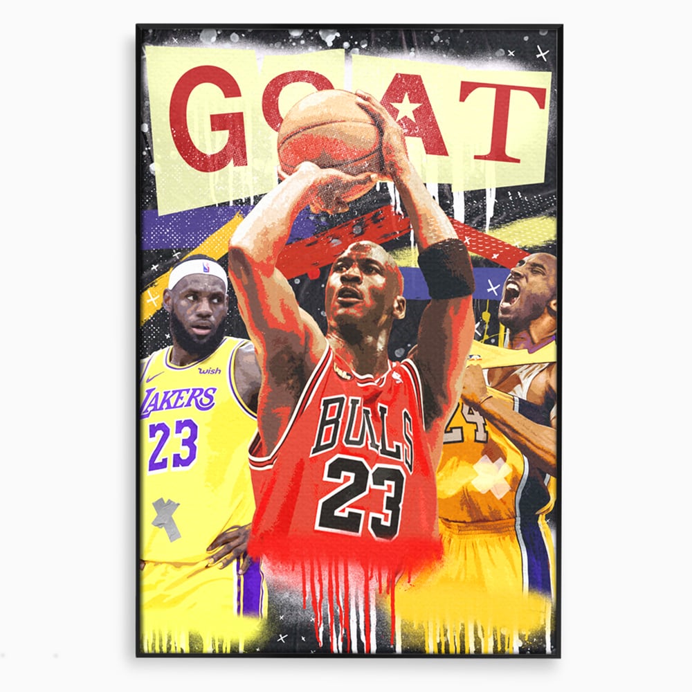 Tablou canvas cu tablou canvas cu michael jordan in actiune, in rama de aluminiu negru