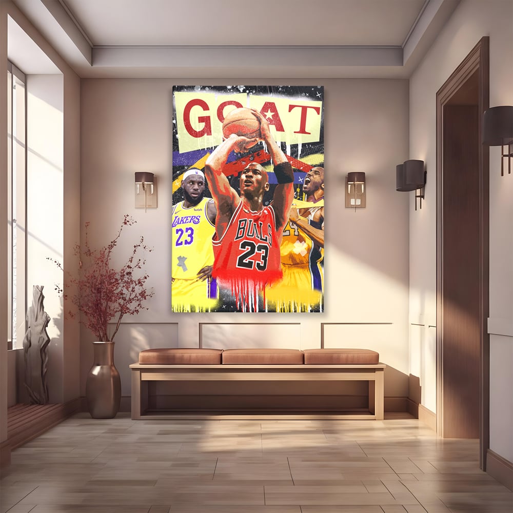 Tablou canvas cu tablou canvas cu michael jordan in actiune, fara rama, pe sasiu de lemn