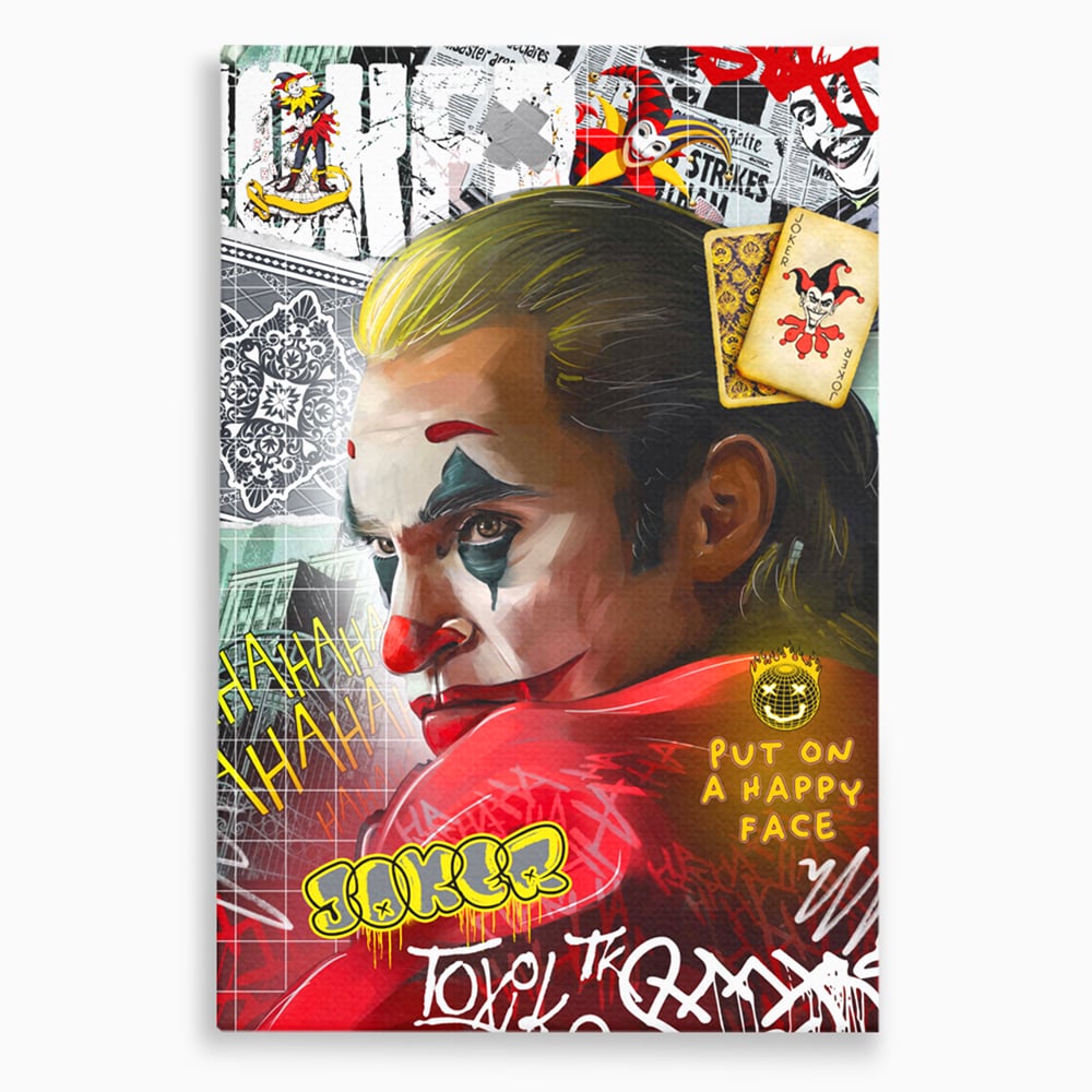 Tablou canvas cu tablou canvas cu portret joker, fara rama, pe sasiu de lemn