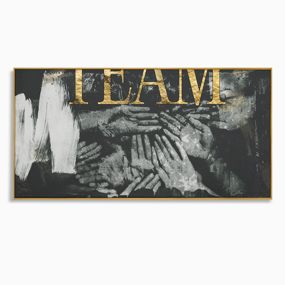 Tablou canvas cu tablou motivational cu maini si text, in rama de aluminiu auriu