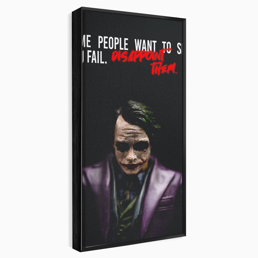 Tablou canvas cu tablou canvas cu joker si mesaj motivational, in rama de aluminiu negru