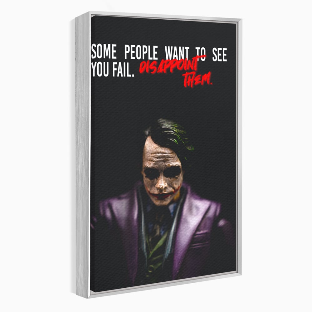 Tablou canvas cu tablou canvas cu joker si mesaj motivational, in rama de aluminiu argintiu