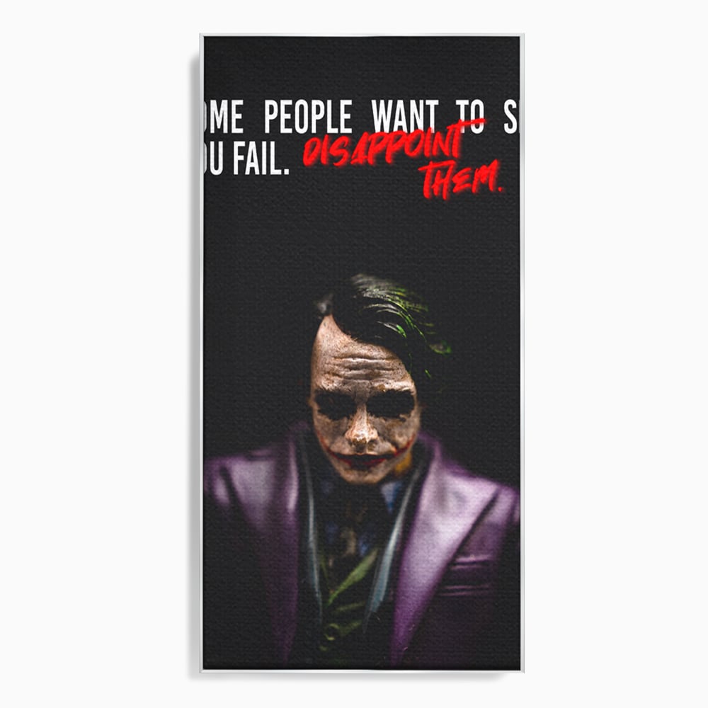 Tablou canvas cu tablou canvas cu joker si mesaj motivational, in rama de aluminiu argintiu