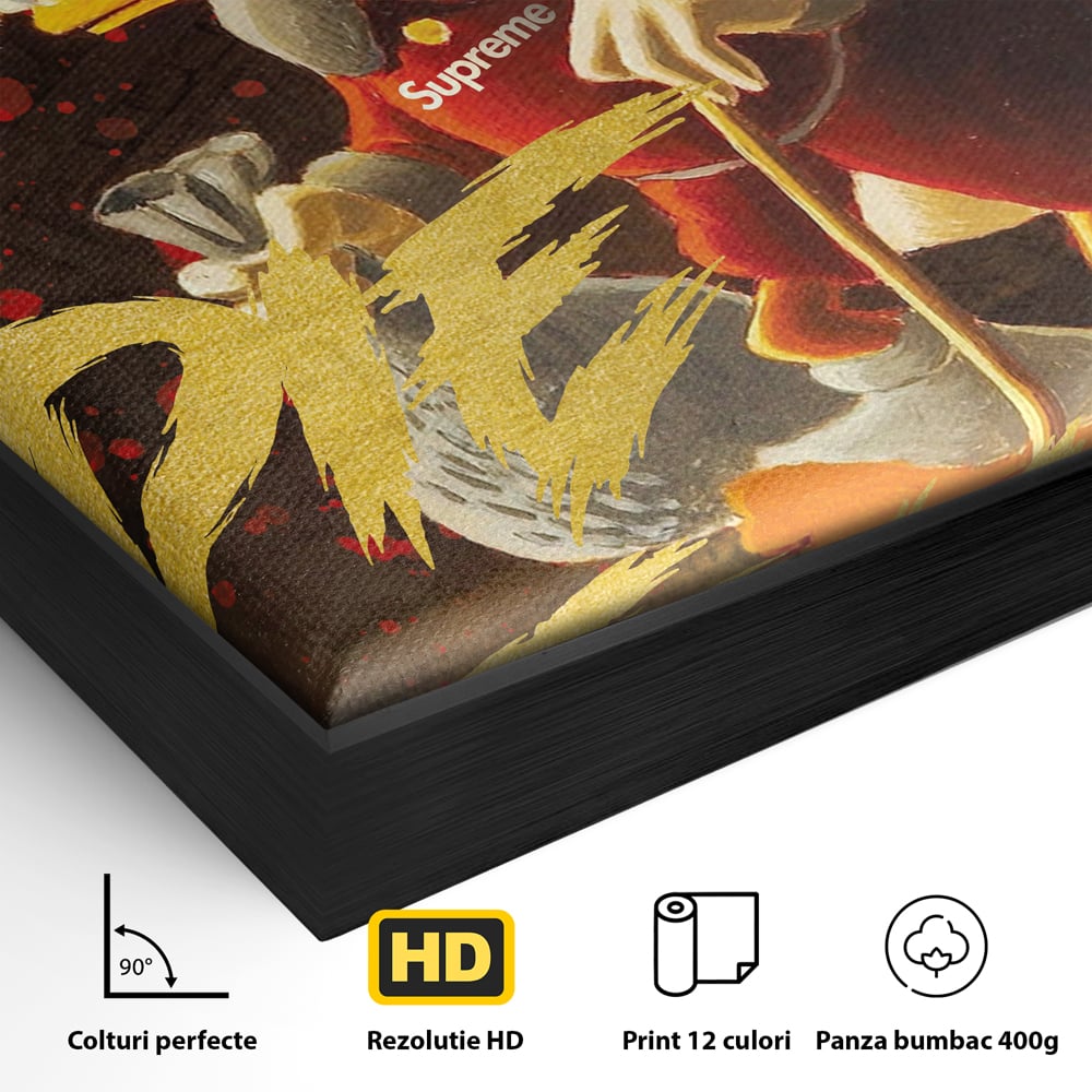 Detaliu al suprafetei: tablou canvas cu scrooge mcduck, in rama de aluminiu negru