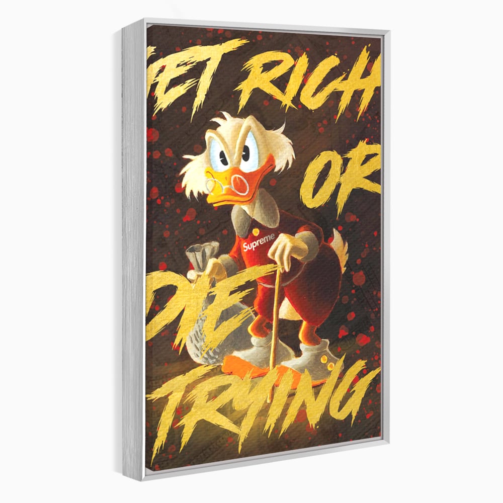 Tablou canvas cu tablou canvas cu scrooge mcduck, in rama de aluminiu argintiu