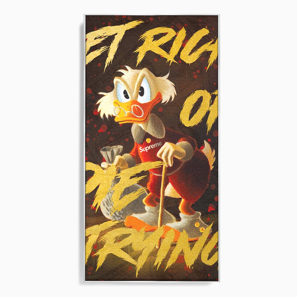 Tablou canvas cu tablou canvas cu scrooge mcduck, in rama de aluminiu argintiu