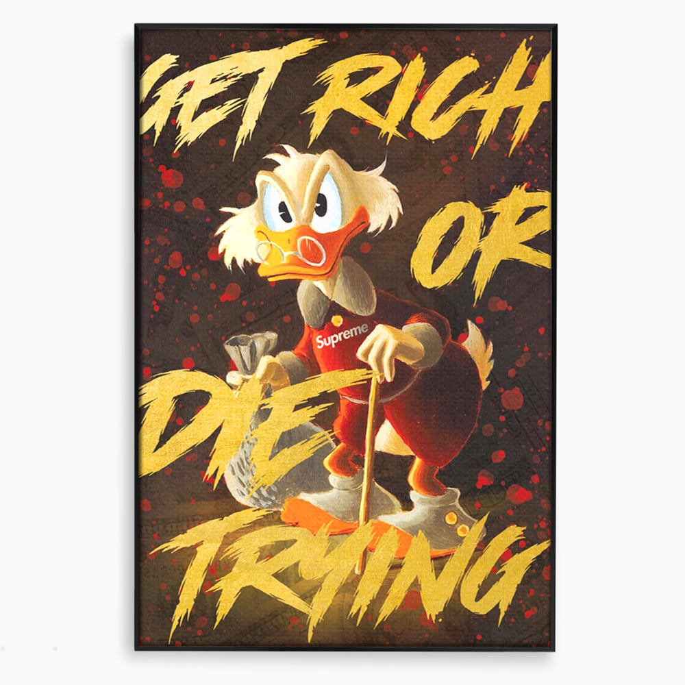 Tablou canvas cu tablou canvas cu scrooge mcduck, in rama de aluminiu negru