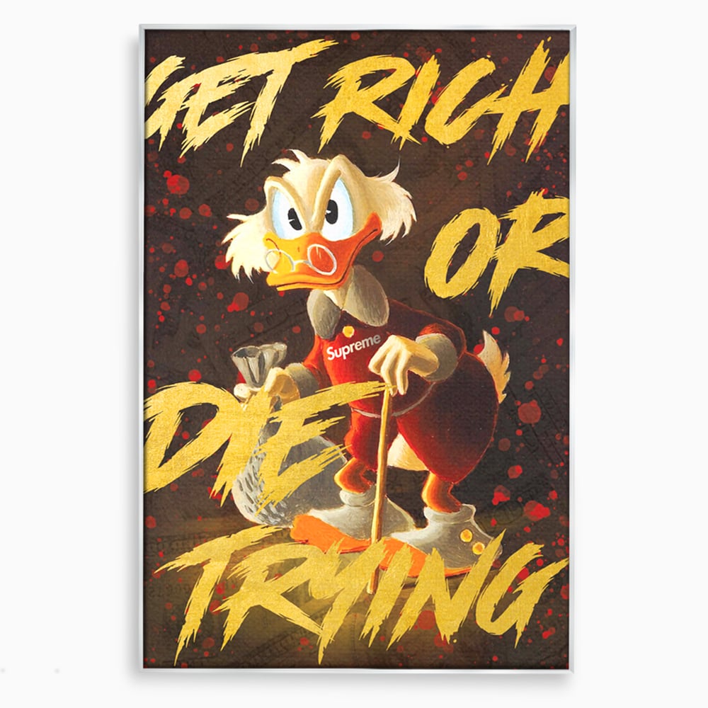 Tablou canvas cu tablou canvas cu scrooge mcduck, in rama de aluminiu argintiu