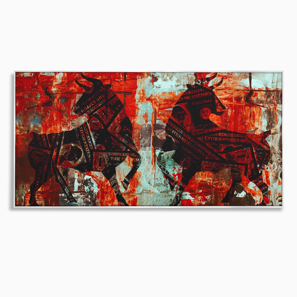 Tablou canvas cu tablou canvas cu tauri din bancnote, in rama de aluminiu argintiu